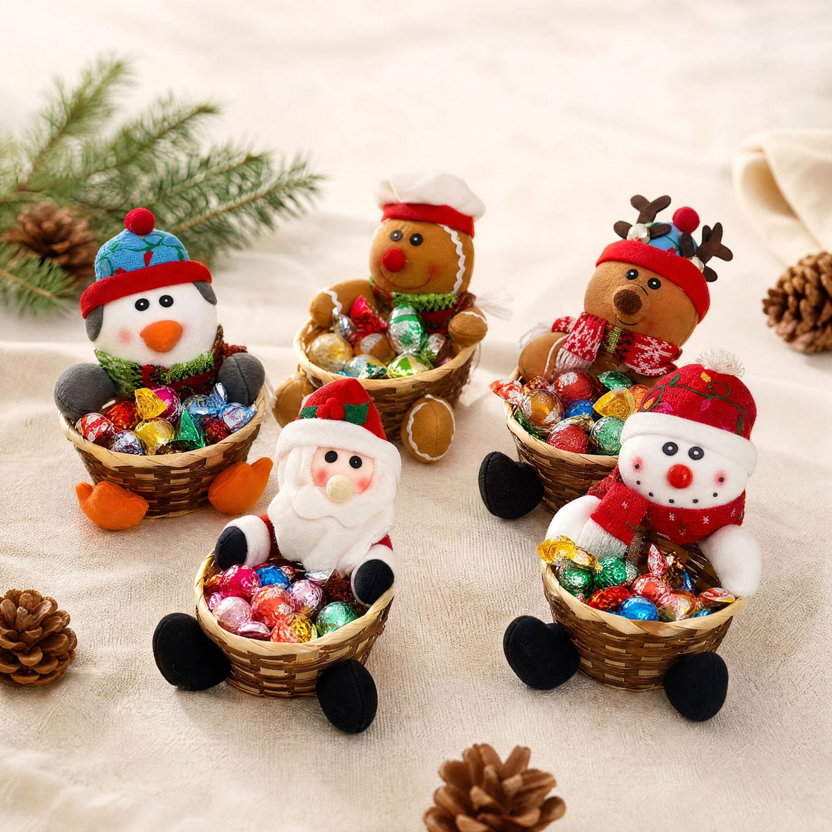 Rattan Christmas Candy Basket Holiday Tabletop Decor