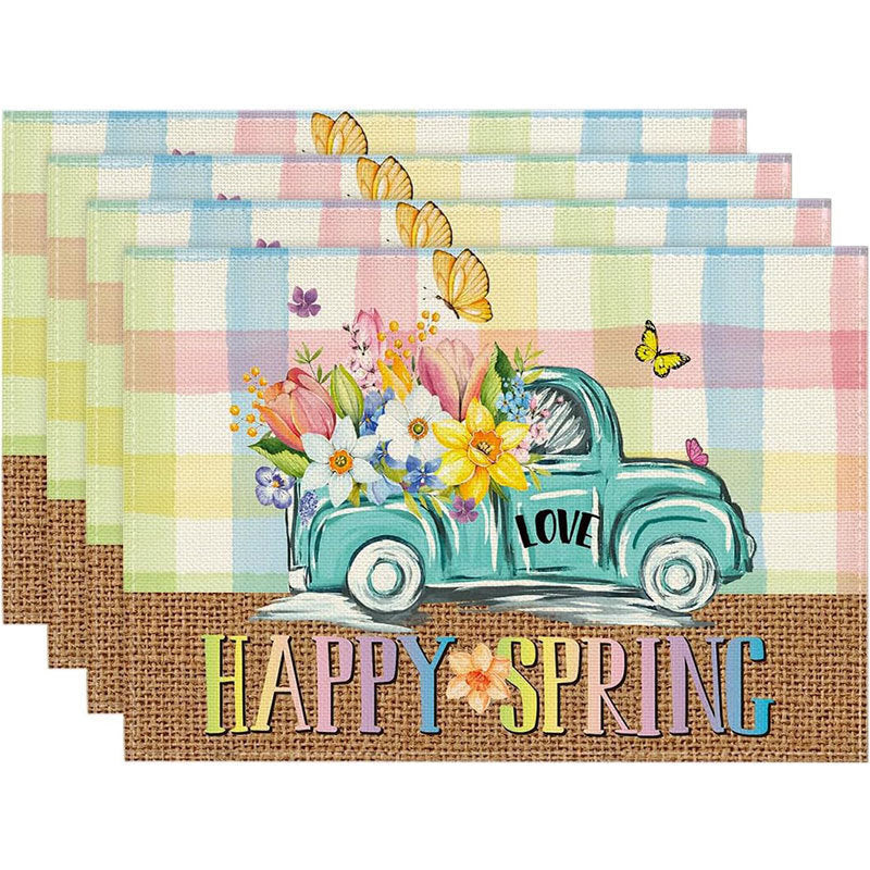 Floral Linen Table Placemats Spring Flower Dining Mats