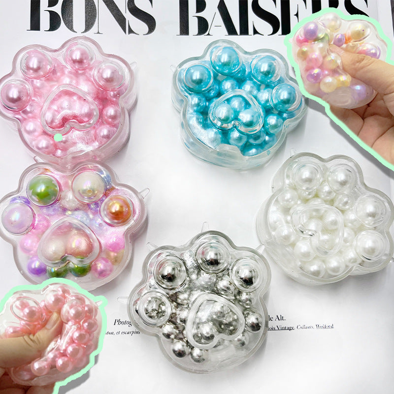 Cat Paw Bead Squishy Clear Sensory Stress Relief Toy