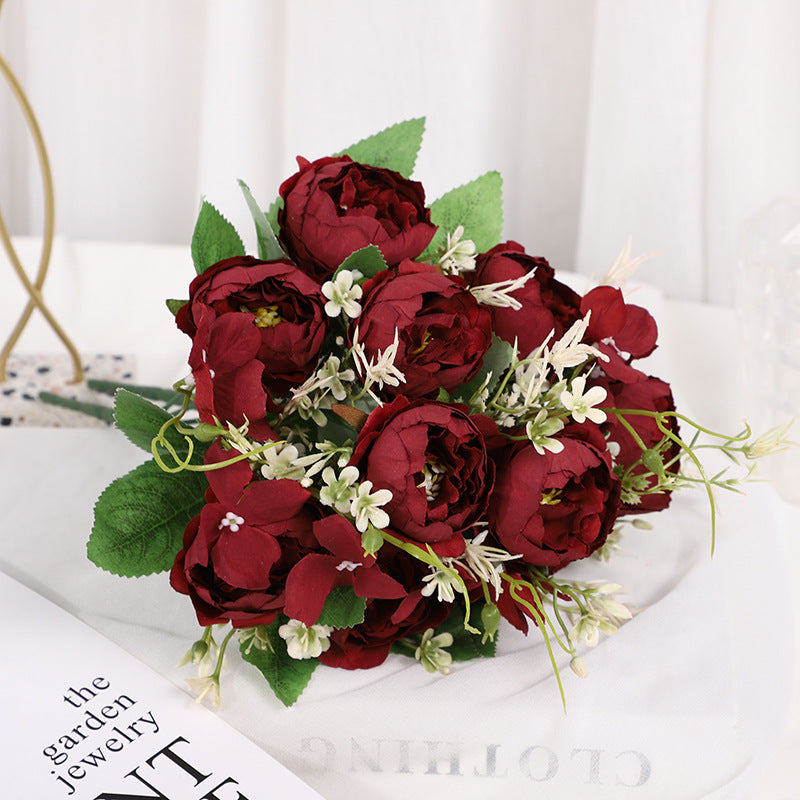 Valentines Faux Peony Bouquet Artificial Flowers Home Decor
