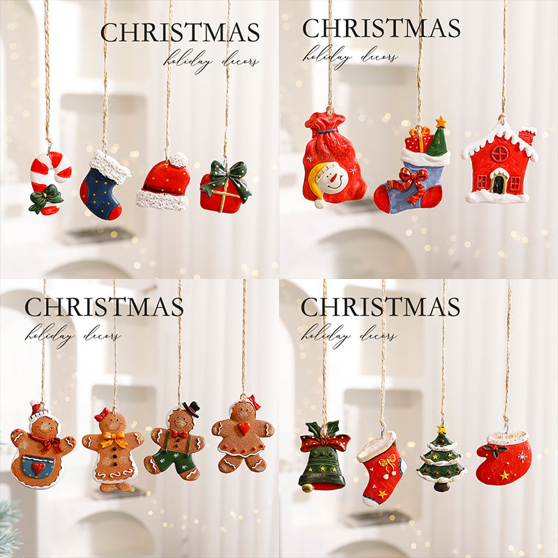 Resin Christmas Ornament Hanging Decor Set Holiday Decoration