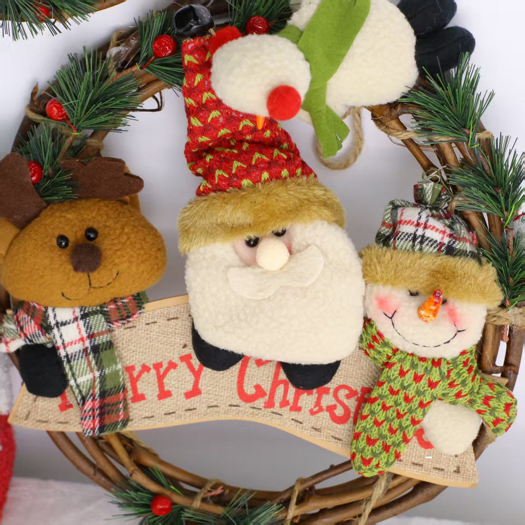 Christmas Wreath Door Hanging Decoration Plush Wooden Accent