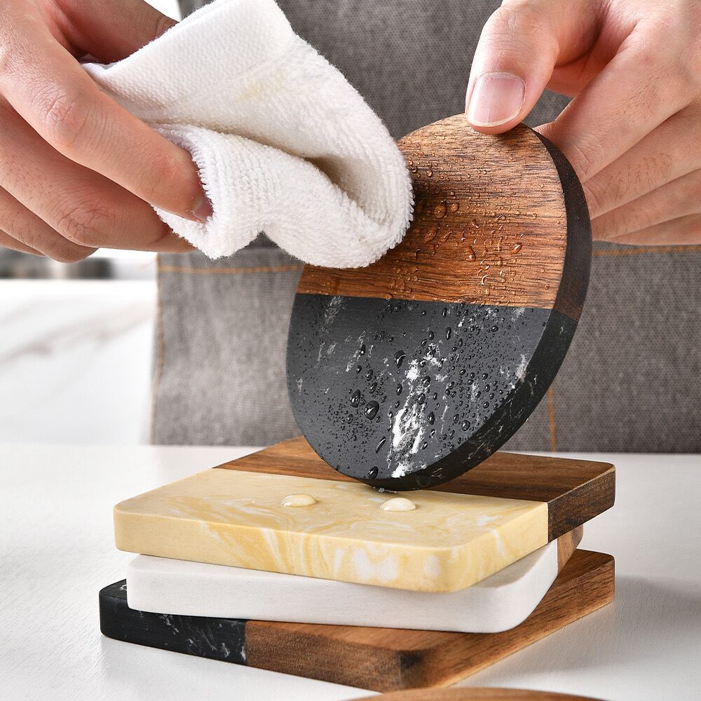 Marble and Wood Drink Coaster Modern Table Cup Mat
