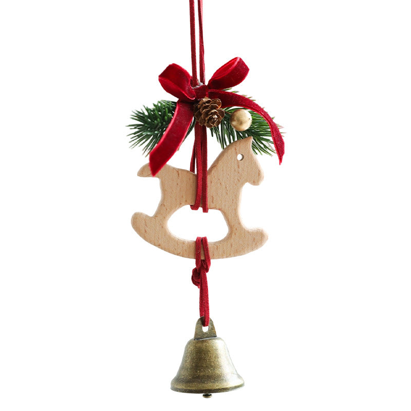 Rustic Wooden Bell Ornament with Pinecone Velvet Bow