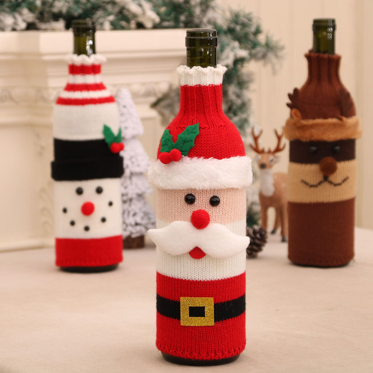 Christmas Knit Wine Bottle Cover Holiday Table Decor