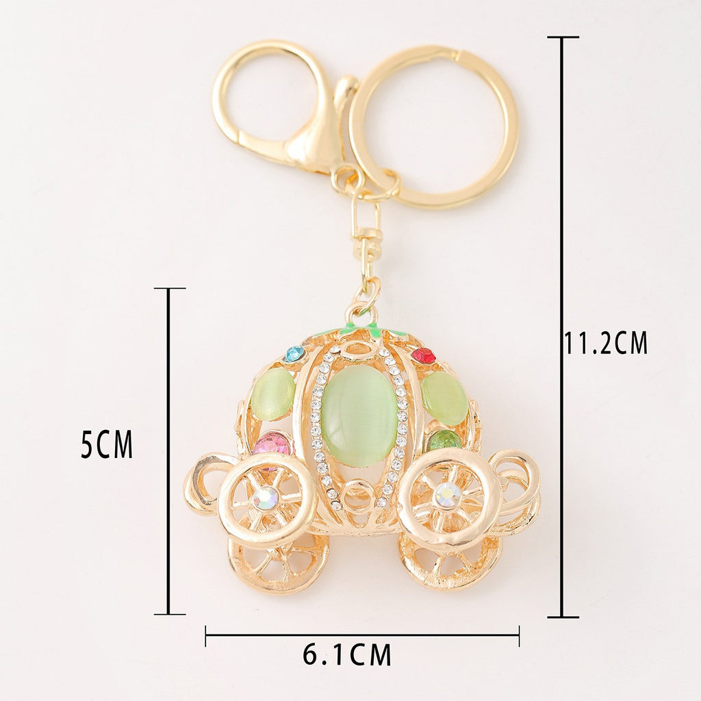 Rhinestone Pumpkin Carriage Keychain Bag Charm Gift