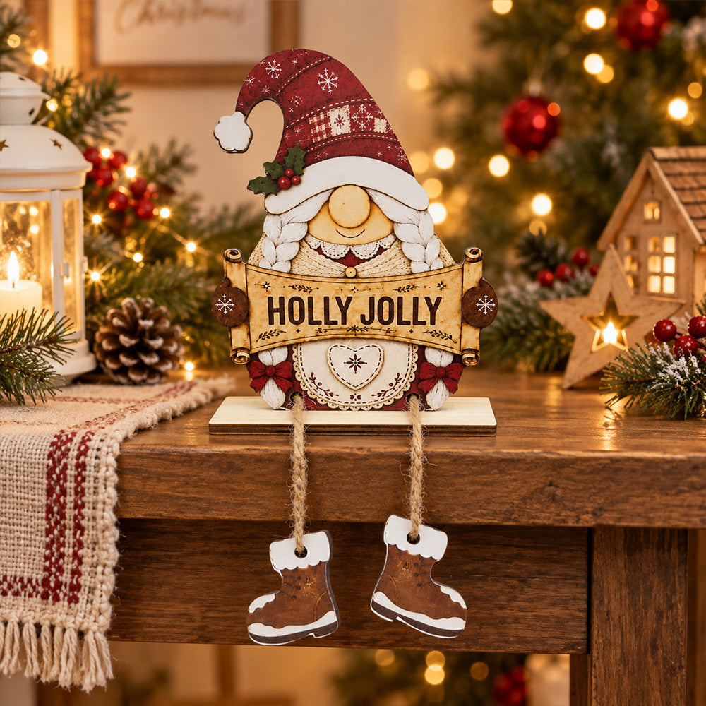 Christmas Gnome Wooden Tabletop Decor With Boots