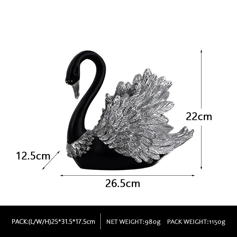 Black Swan Couple Decor Set Romantic Home Sculpture Gift