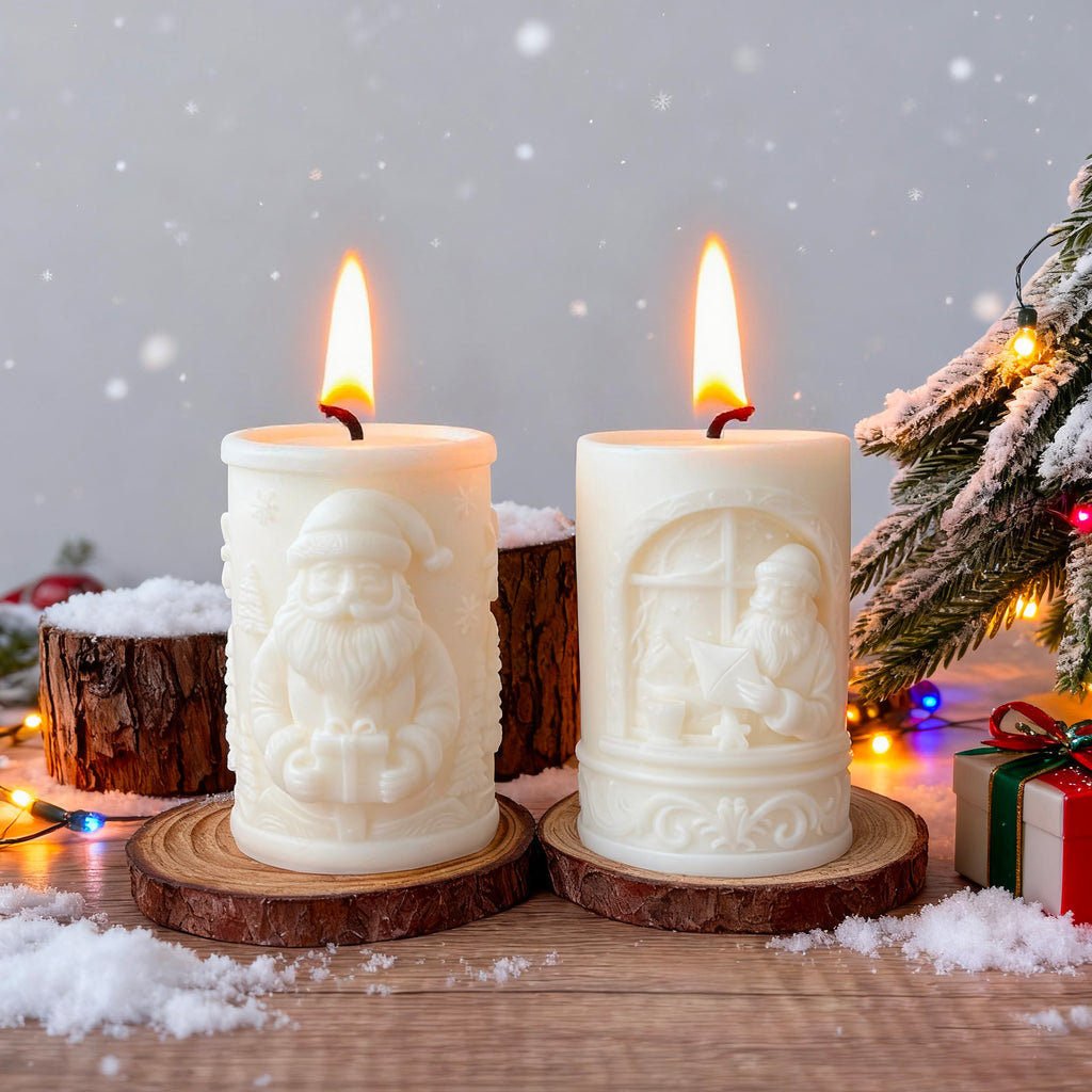 Embossed Santa Christmas Candle Holiday Decor 3D Relief Design