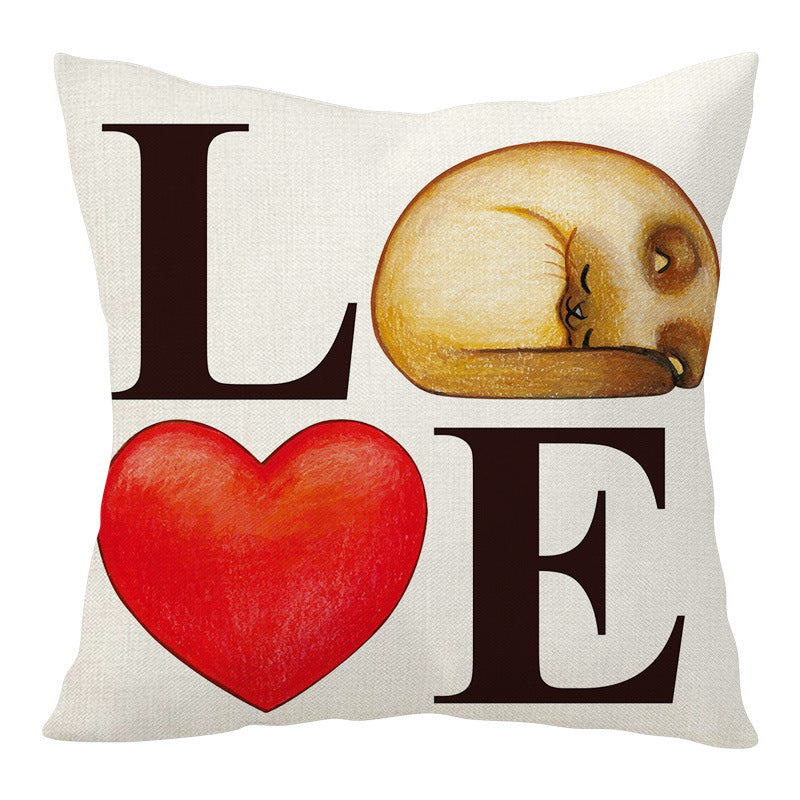 Valentine Cat Pillow Cover Nordic Linen Cute Love Cushion