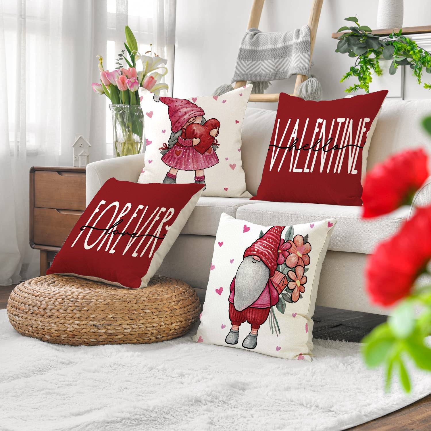 Valentine Gnome Pillow Covers Heart Decorative Home Accent