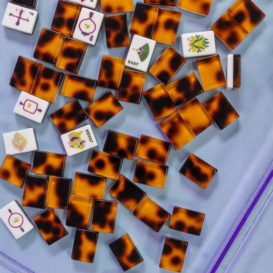 Tortoise Shell Acrylic Mahjong Set Classic Game Tiles