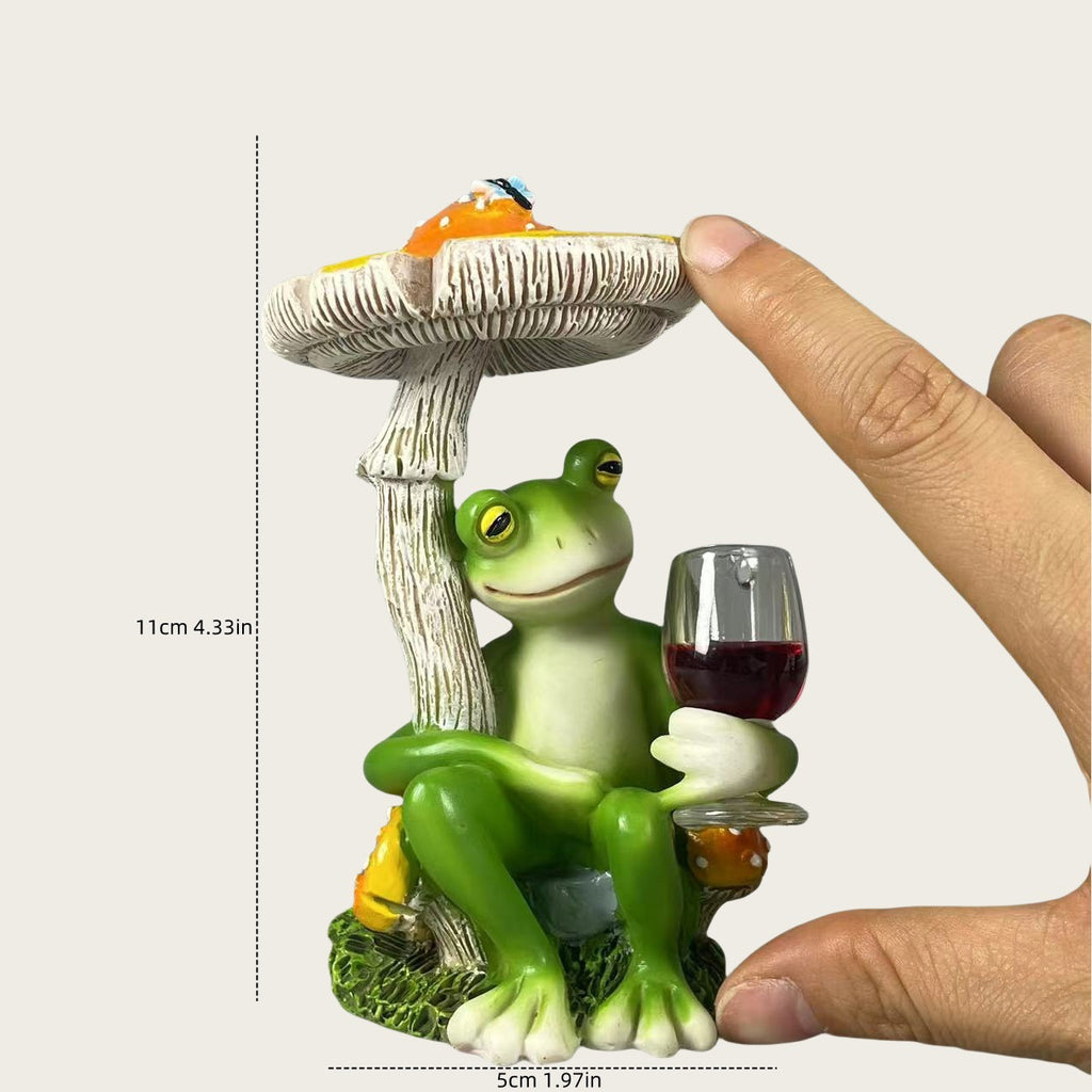 Resin Frog Mushroom Wine Glass Garden Figurine Decor