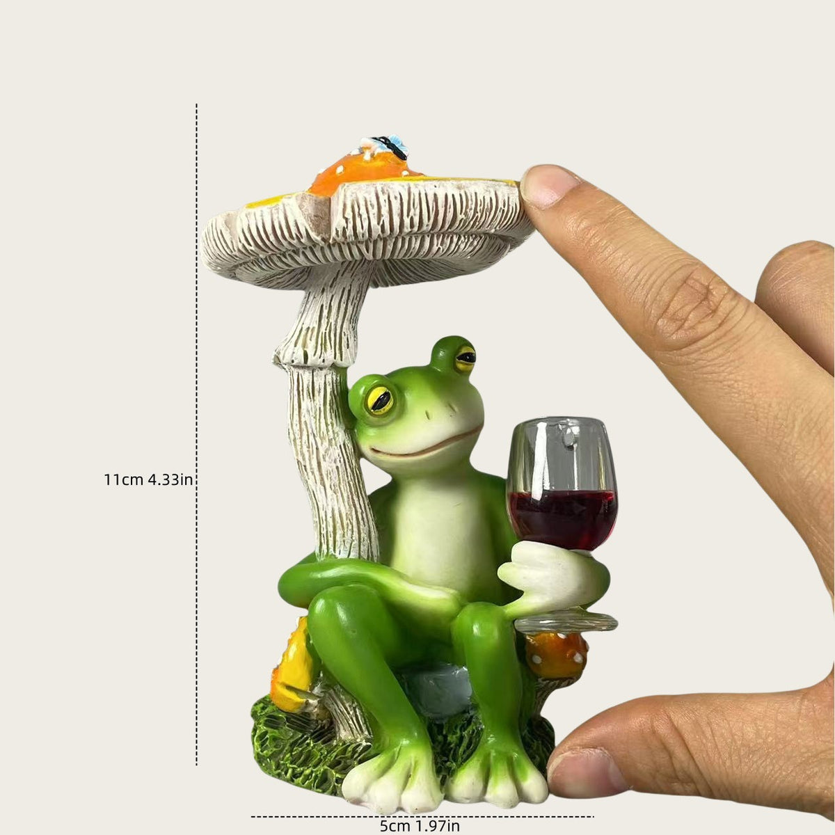 Resin Frog Mushroom Wine Glass Garden Figurine Decor