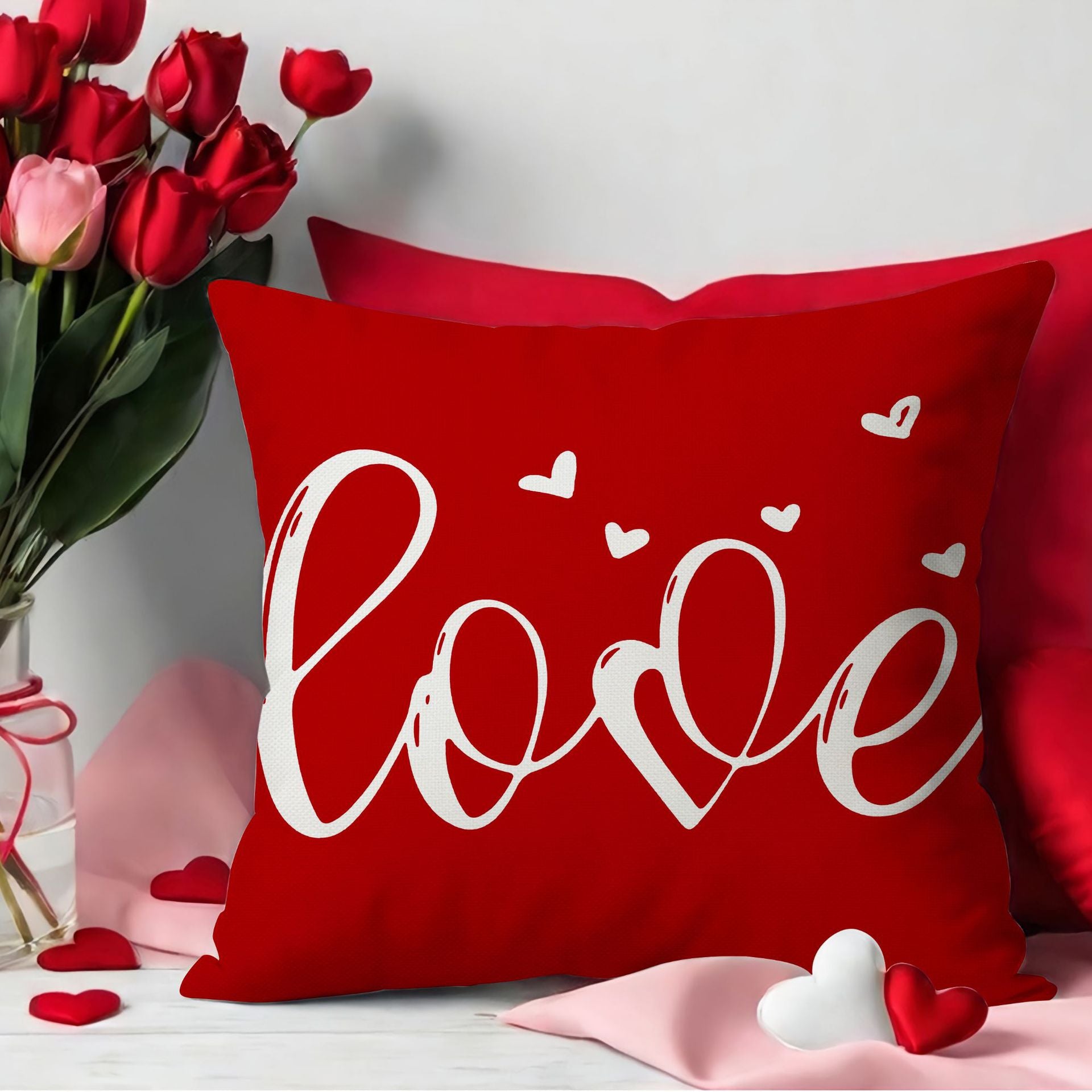 Valentine Red Heart Throw Pillow Cover Romantic Home Decor