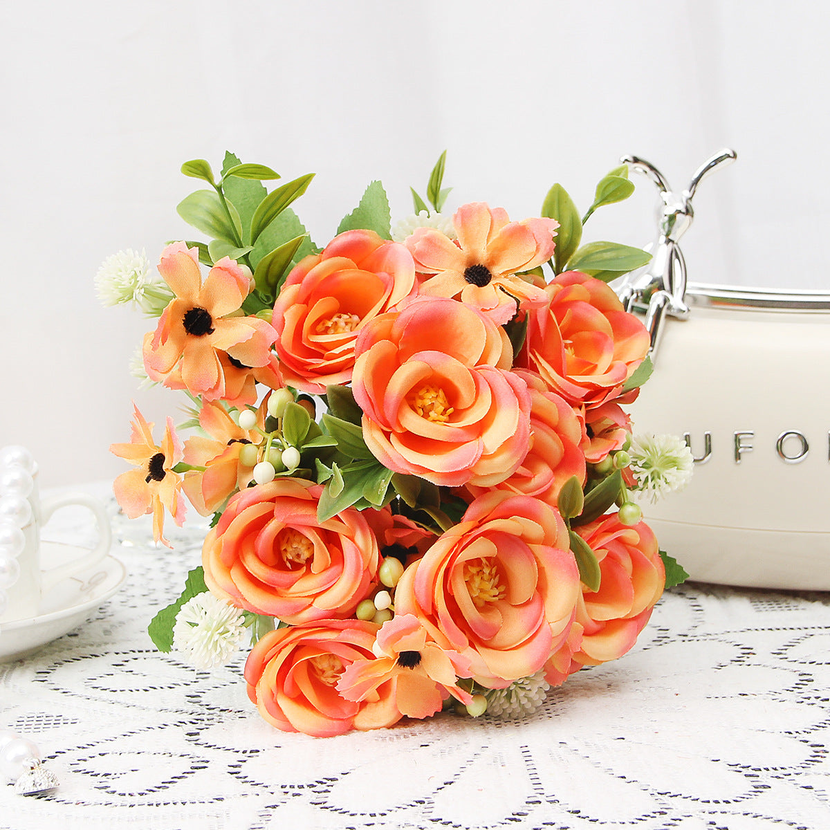 Valentine’s Day Faux Rose Camellia Bouquet Home Decor