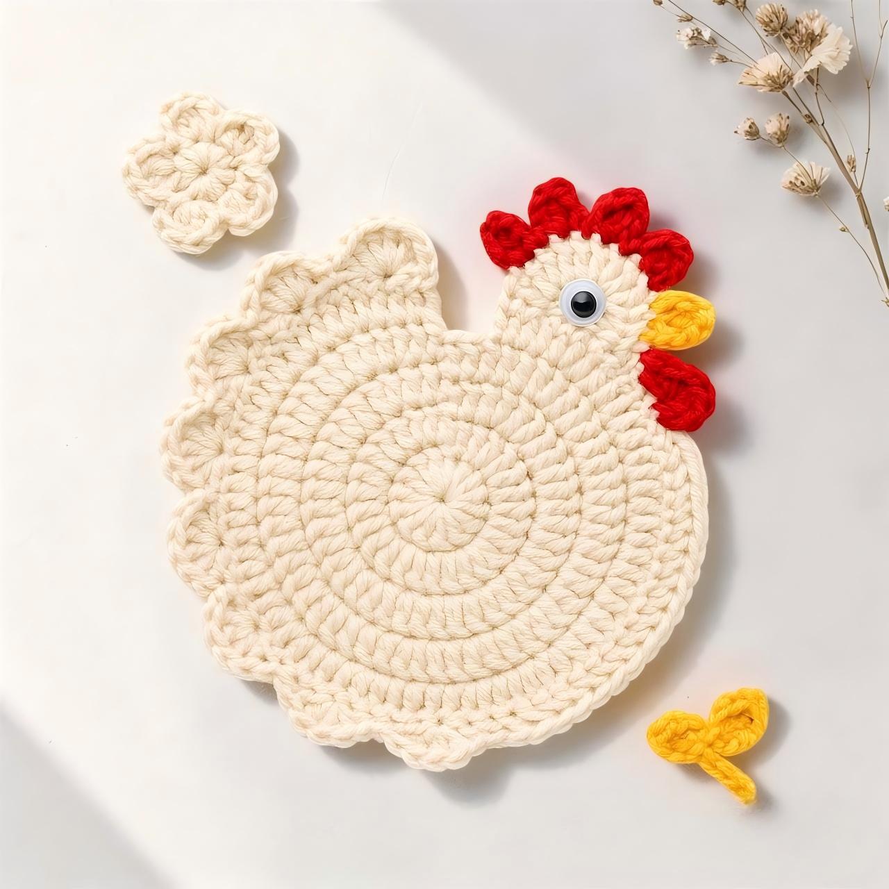 Handmade Crochet Chicken Coaster Placemat Table Decor