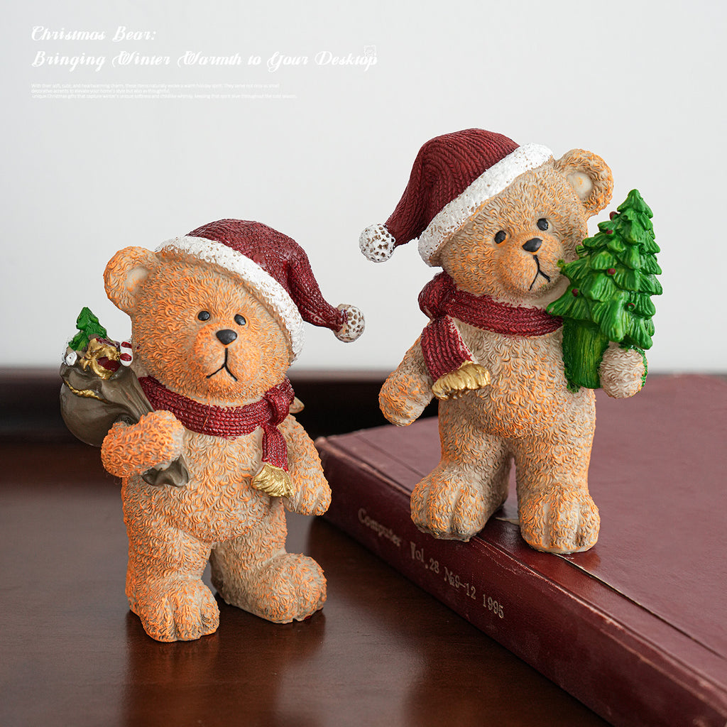 Christmas Bear Resin Figurine Santa Hat Holiday Decor