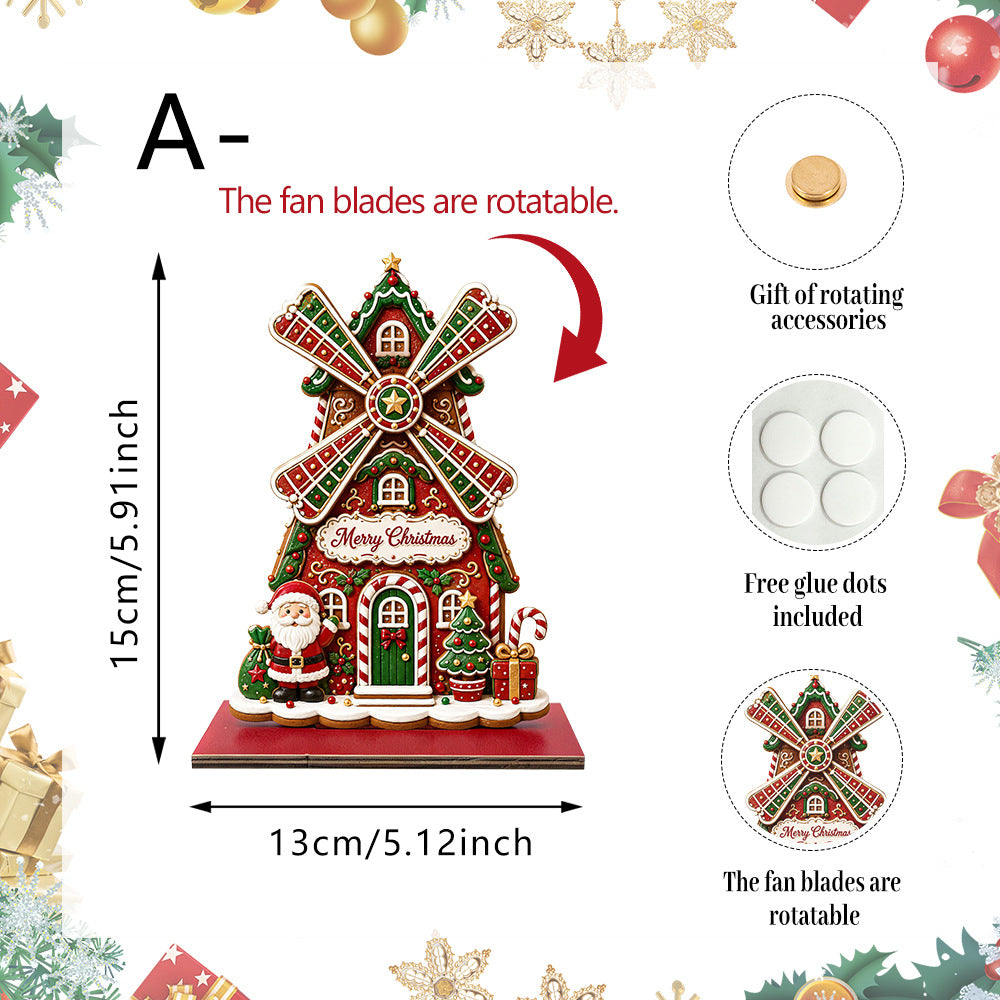 Christmas Santa Windmill Wooden Tabletop Decor