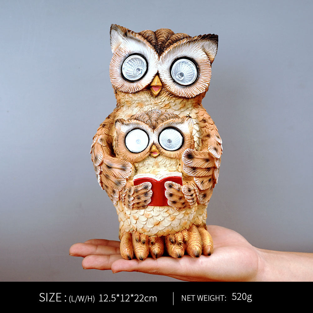 Solar Owl Garden Statue Resin Outdoor Yard Lawn Decor Light