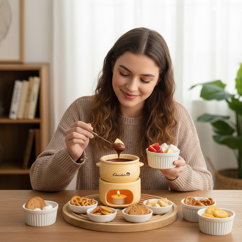 Ceramic Chocolate Fondue Mug with Hollow Warmer Base