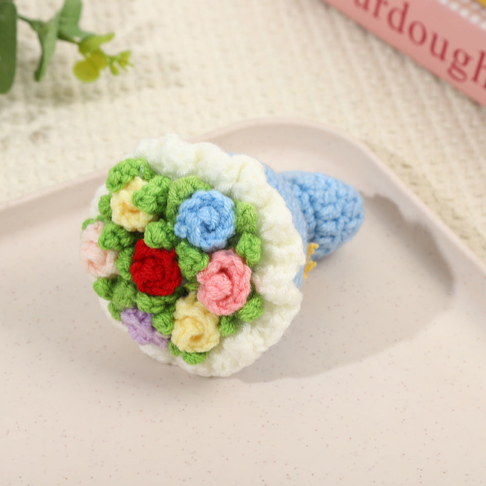 Valentines Crochet Flower Keychain Handmade Gift Decor