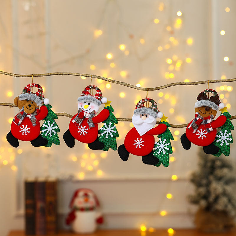 Plush Christmas Tree Hanging Decorations Santa Snowman Set