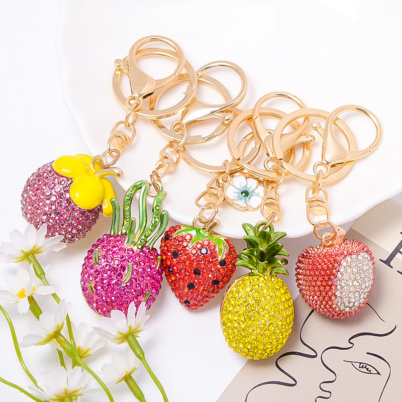 Rhinestone Fruit Keychain Gold Alloy Bag Charm Gift