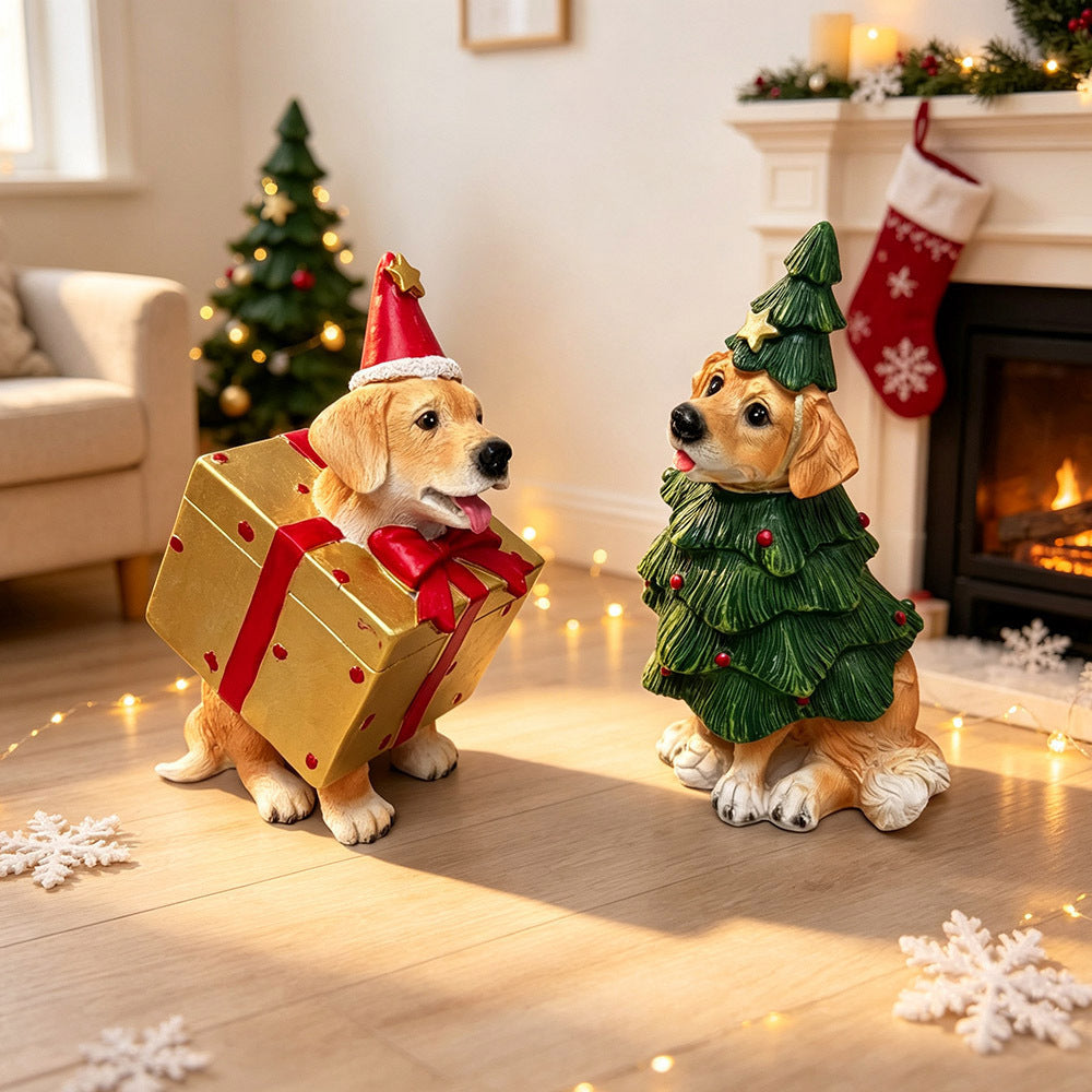 Cute Resin Christmas Dog Figurines Golden Retriever Holiday Decor