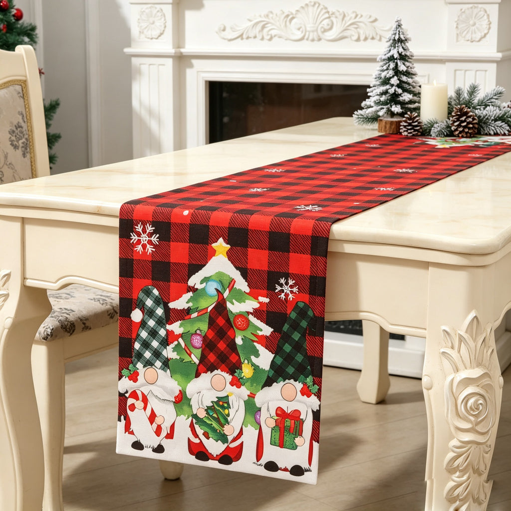 Fabric Christmas Table Runner Holiday Decoration Printed Decor