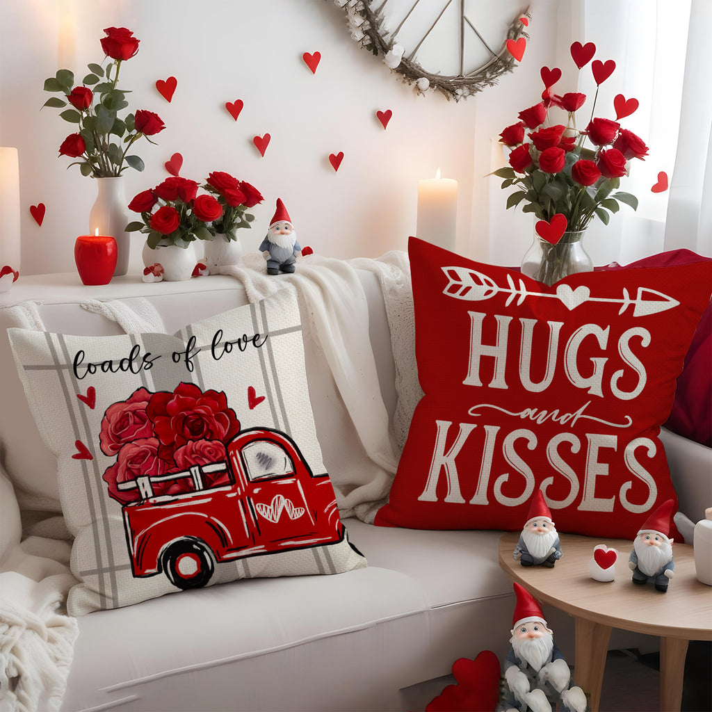 Valentine Gnome Red Truck Love Quote Cushion Cover Set