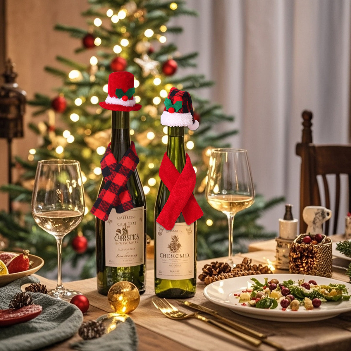 Fabric Christmas Wine Bottle Cover Holiday Table Decor