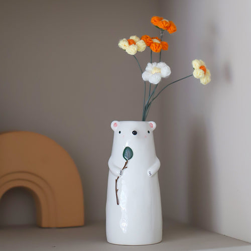 Animal Ceramic Flower Vase Bear Dog Cute Desk Decor Planter