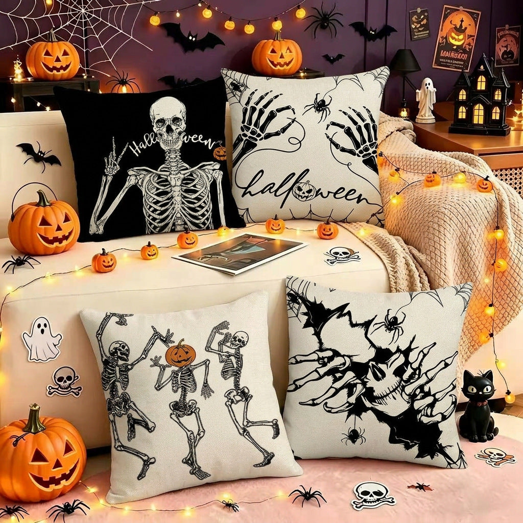 Spooky Halloween Skull Pillow Cover Gothic Decor