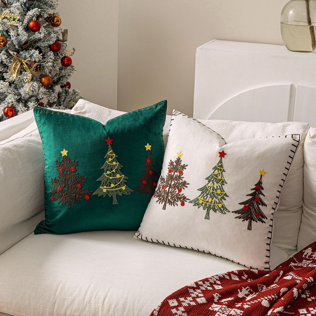 Christmas Tree Embroidered Throw Pillow Cover 18x18in