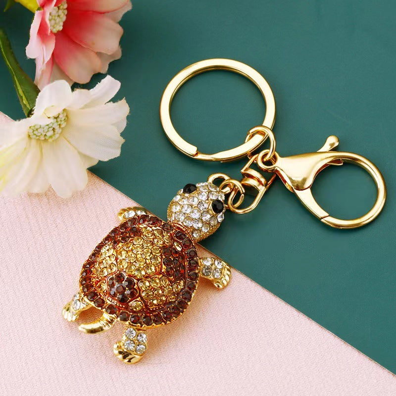 Crystal Turtle Keychain Sparkling Charm with Metal Ring