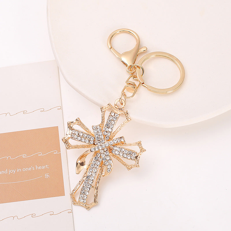 Rhinestone Cross Keychain Metal Bag Charm Car Key Ring Gift
