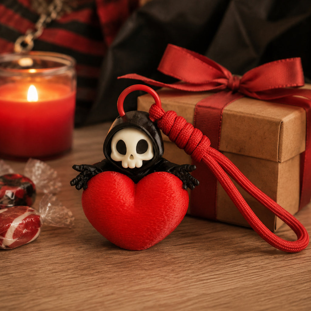 3D Printed Skull Heart Decor Keychain Plastic Gift Accessory