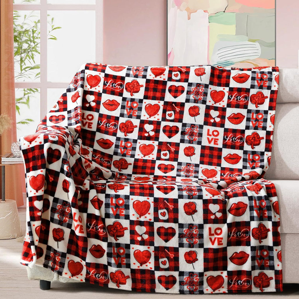 Valentine’s Day Heart Print Throw Blanket Sofa Bed Decor