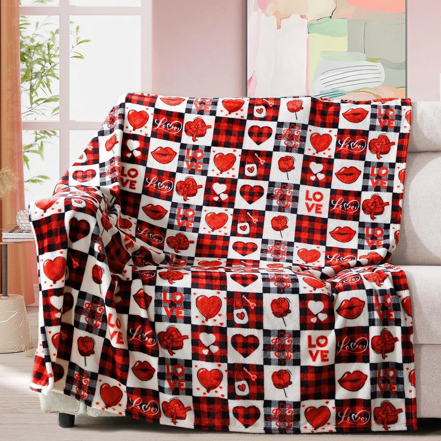 Valentine’s Day Heart Print Throw Blanket Sofa Bed Decor