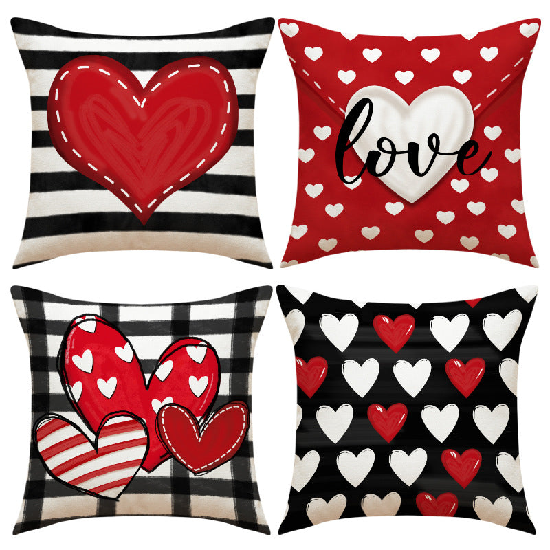 Red Heart Throw Pillow Cover Valentine Decor for Sofa and Bedroom