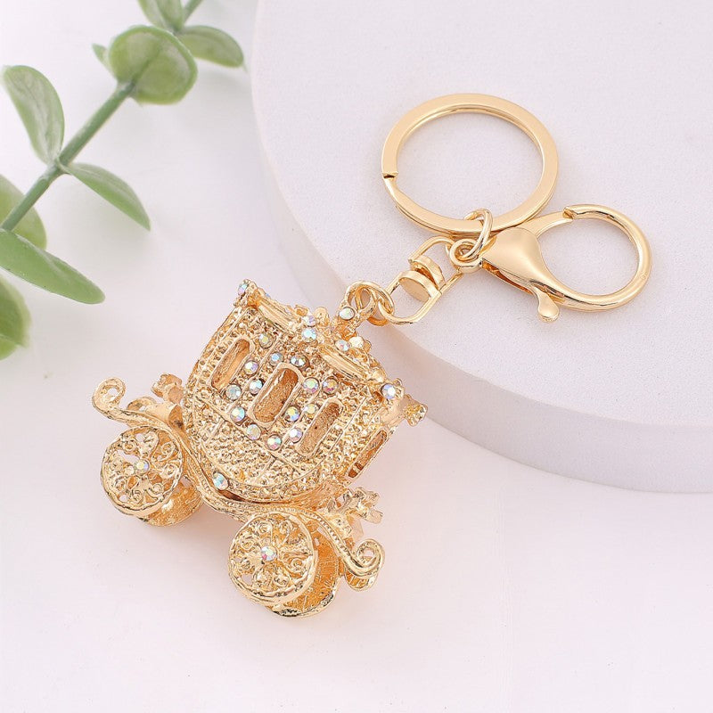 Valentine Pumpkin Carriage Crystal Keychain Metal Charm