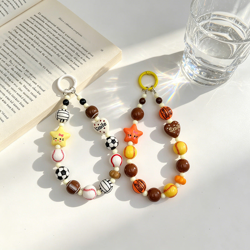 Acrylic Sports Bead Keychain Bag Charm Keyring Pendant
