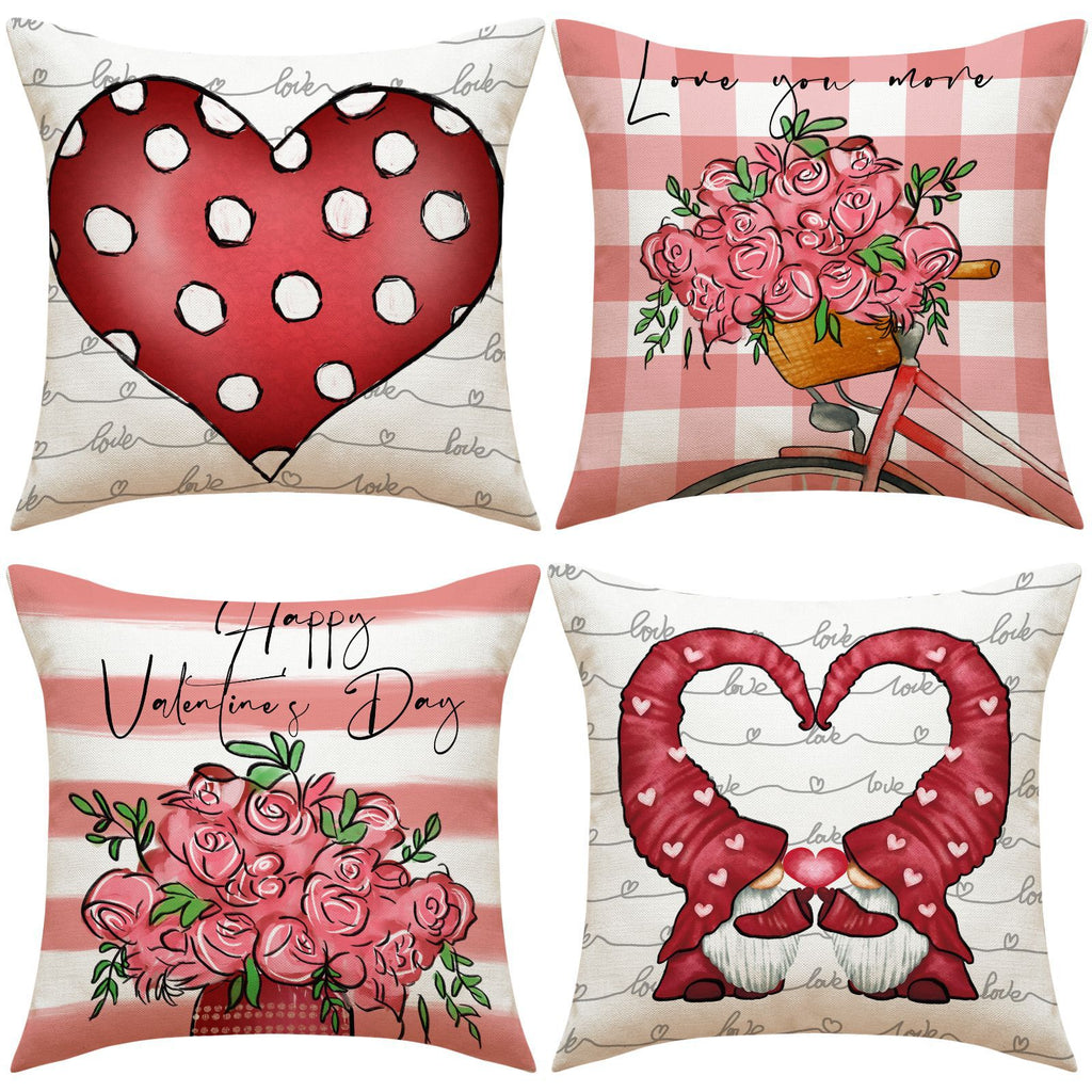 Valentine Heart Floral Linen Pillow Covers Romantic Home