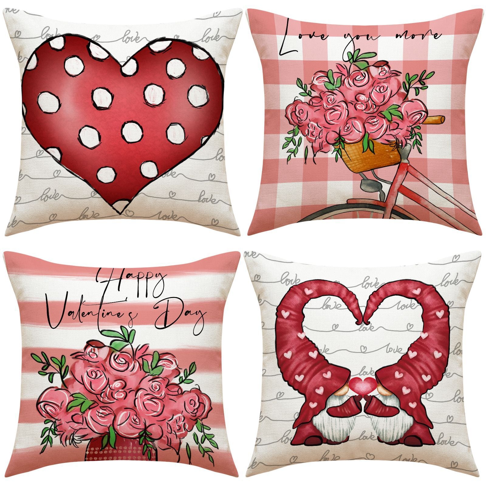 Valentine Heart Floral Linen Pillow Covers Romantic Home