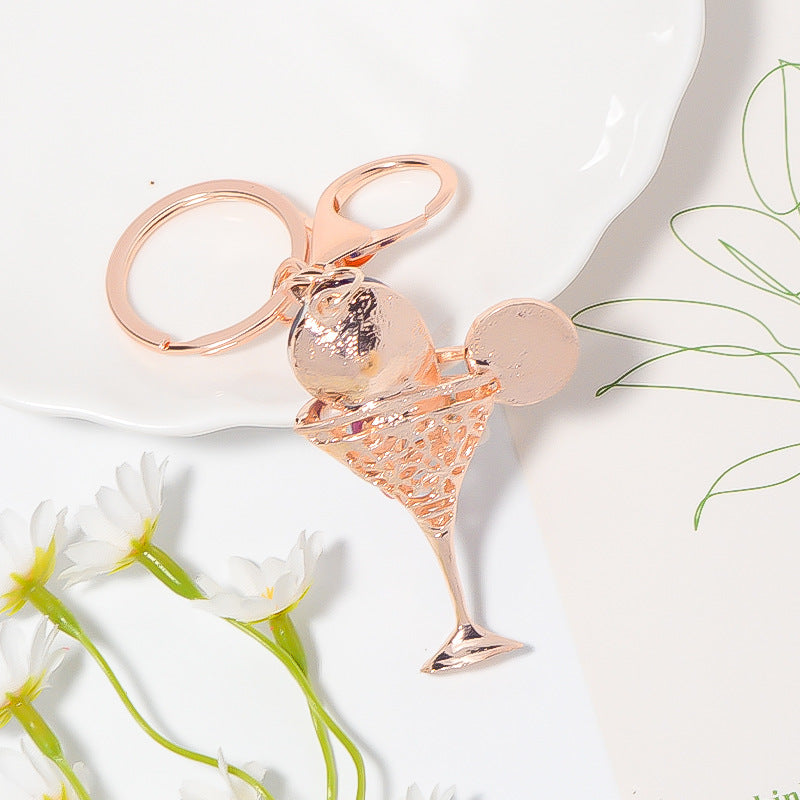 Rhinestone Cocktail Glass Keychain Bag Charm Gift
