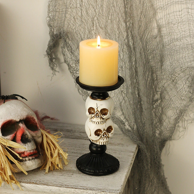 Resin Halloween Skull Raven Candle Holder Tabletop Decor