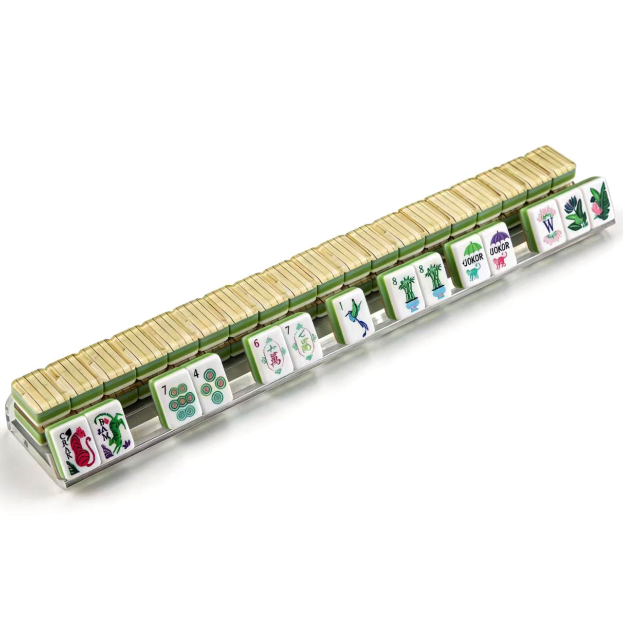 Green Stripe Acrylic Mahjong Set Portable Game Tiles