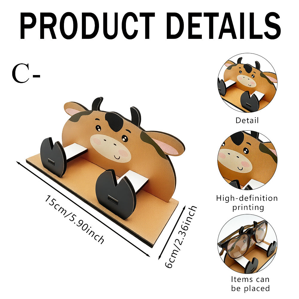 Animal Eyeglasses Stand Wooden Desk Organizer Display Holder