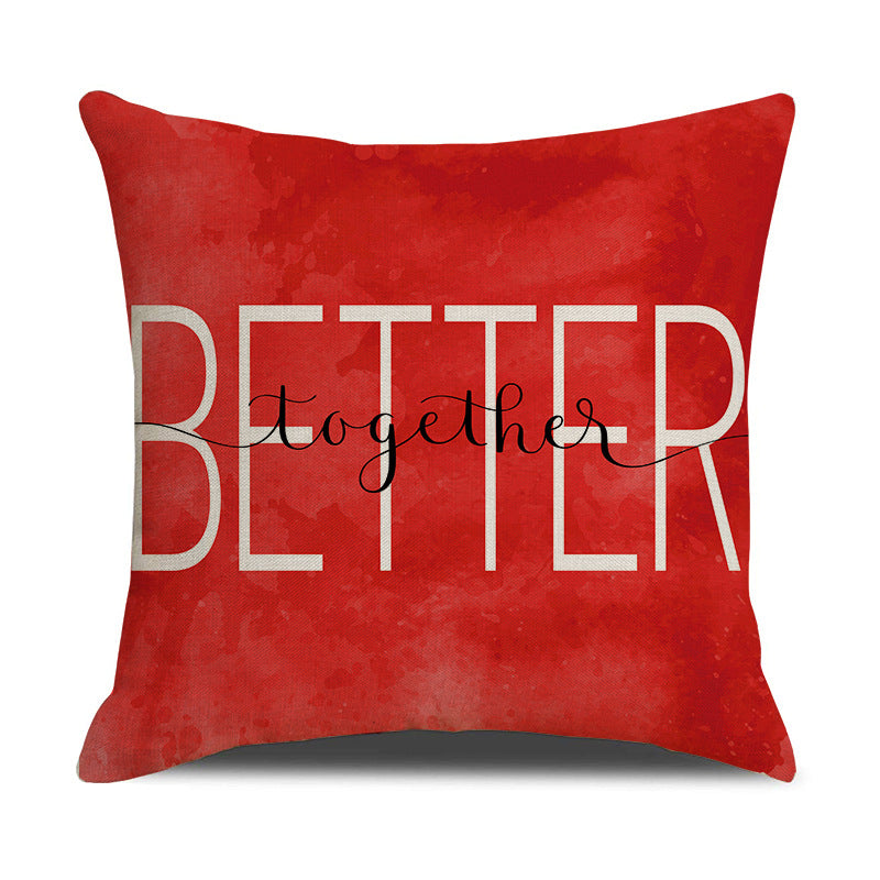 Valentine Nordic Linen Heart Print Pillow Cover Set